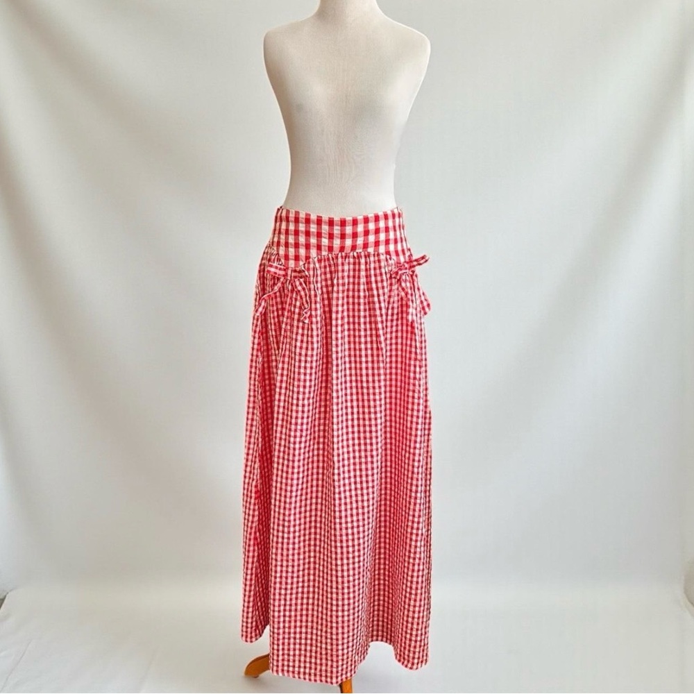 NWT Neon Rose Red Gingham Maxi Skirt